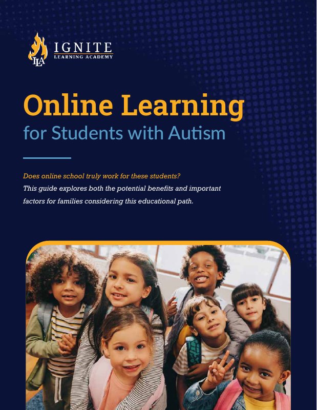 Cover of the free ILA guide Online Learning for Students with Autism